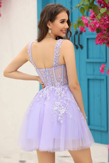 Lila Tirantes de Espagueti A-Línea Vestido de Cóctel